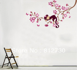 Nursery House Home Cute Monkey On Tree Wall Decor Decals Sticker Quote ...