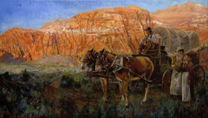 mormon pioneers in southern utah original oil painting