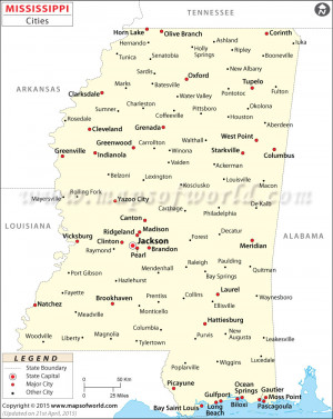 Mississippi Map with Cities