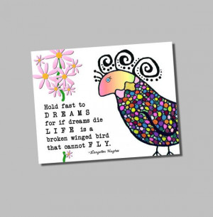 Langston Hughes Quote Hold Fast to Dreams Groovy Bird Giclee Print