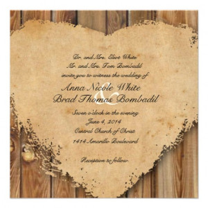 ... Tattered Heart Wood Look Country Wedding Personalized Invitation