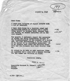 Harry Truman Atomic Bomb Letters