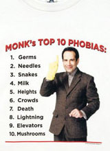 Monk's Top Ten Phobias t-shirt