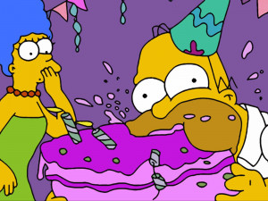 Homer's Birthday, Marge: Oh Homie, stop eating like a pig!