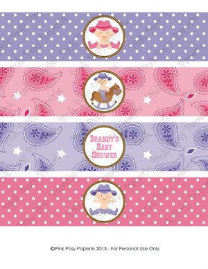 Printable Cowgirl Baby Shower Water Bottle Wrappers on Etsy, $4.00