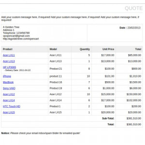 Save Cart / Print Cart as Quote - Quote Format