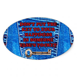 Key to Happiness Pocket Quote Blue Jeans Denim Oval Stickers