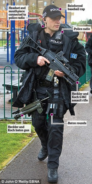 Show of force: A police officer armed with an assault rifle and a ...