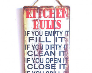 Kitchen Decor, Family Kitchen Rules, Wooden Sign with Quote, Country ...