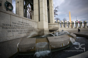 water feature on the grandiose World War Two Memorial with a quote ...