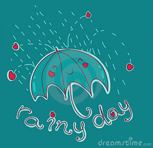 funny illustration of a smiling umbrella under the rain. Vector ...