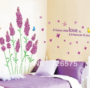 Removable Wall Stickers Love lavender and butterfly Home Decor / Self ...