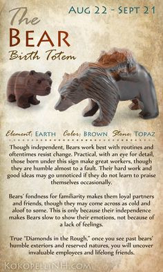 ... bear those born between aug 22 and sept 21 are represented by the bear