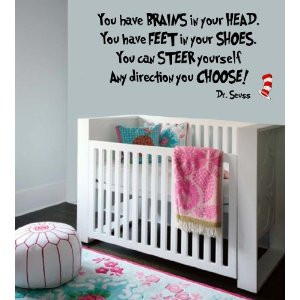 Dr Seuss Book Quote-Vinyl Wall Decal-BLACK-You Have Brains In Your ...