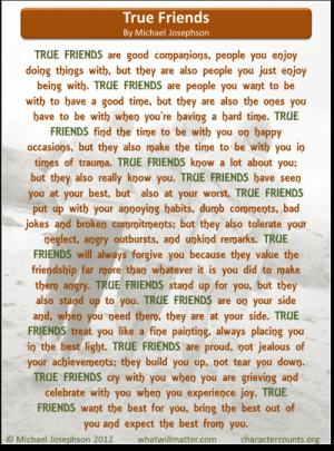 ... for WORTH SEEING: Poster of True Friends poem by Michael Josephson