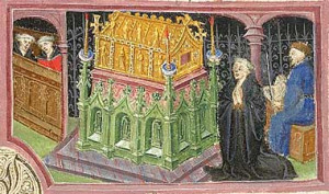 Lydgate praying at the Shrine of Edmund. Manuscript illumination ...
