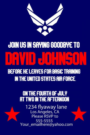 Air Force Party invite. Deployment, leaving for basic training ...