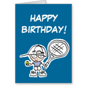 Kids birthday card with little tennis player