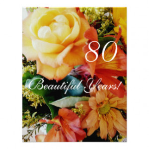 80 Beautiful Years!-Birthday/Yellow Rose Bouquet Personalized Invite
