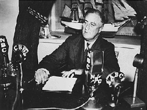 Image is of FDR delivering a speech to the American people. (FDR ...