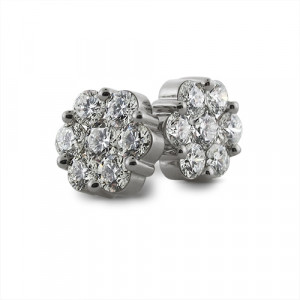14ct White Gold Diamond Daisy Cluster Earrings