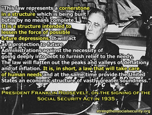 President Franklin Roosevelt on the signing of the SS Act in 1935