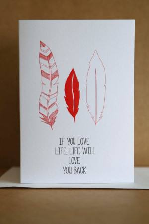 Love Life Greeting Card. Inspiration. Quote. Feathers. via Etsy
