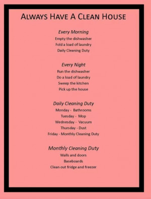 Daily Chore chart for a Clean House