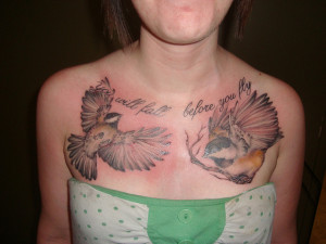 Tattoos.so » Chickadee Birds with Tree Stalk and Quote Tattoo on ...