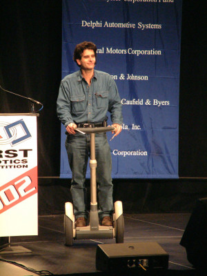 Dean Kamen on his Segway at the 2002 Kickoff Event.