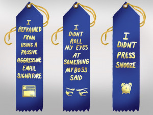 15 blue ribbons for slackers at work