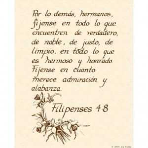 FILIPENSES 4:8 --- 8 X 10 Calligraphy Art Print In Spanish or Espanol