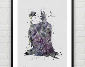 Maleficent Disney Watercolor Art Print, Disney Watercolor Poster, Baby ...