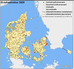 Kortene viser Danmarks elproducenter samt el-udlandsforbindelser i ...
