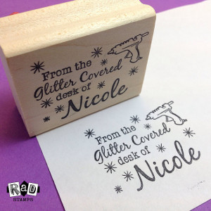 Glitter Covered Desk of, Custom Rubber Stamp, Personalized Name Stamp ...