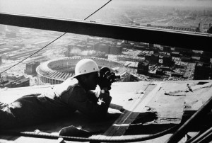 Charles Guggenheim filming at the top of the St Louis Gateway Arch