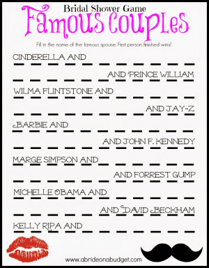 Famous Couples Bridal Shower Game (Free Printable)