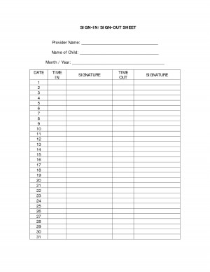 Sign Out Sheet