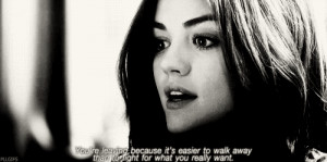 aria, black and white, fear, gif, girl, leaving, love, lucy hale ...