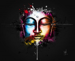 ... digital painting of the buddha listening to electro and trance music