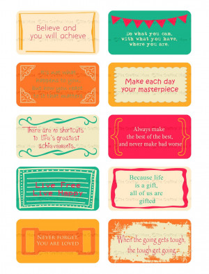 Whimsical Printable Lunch Box Note Cards With Inspirational Quotes