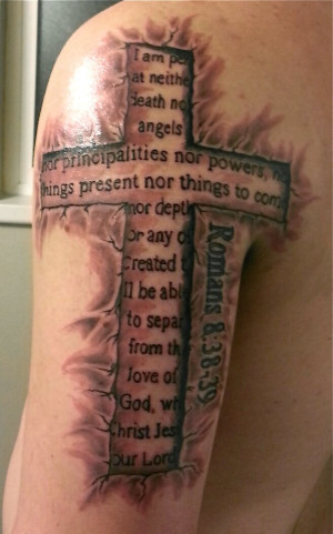 Cross and Bible quote Tattoo