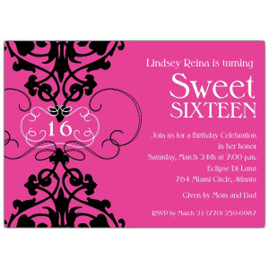 Fleur Pink Sweet 16 Invitations