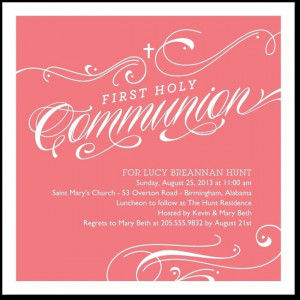 ... Swirls: Wild Strawberry - Communion Invitations in Wild Strawberry