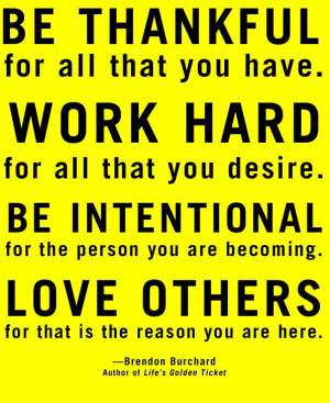 all that you have. WORK HARD for all that you desire. BE INTENTIONAL ...