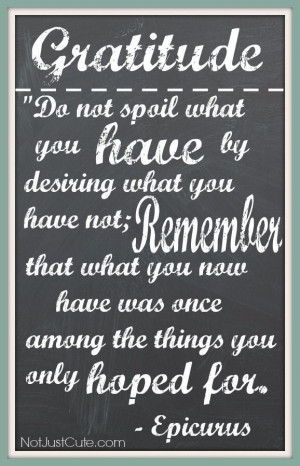 Do not spoil what you have now by desiring what you have not.