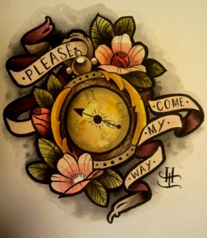 ... compass I would use a pocket watch and an Alice in Wonderland quote