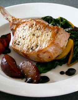 Pork Chops with Balsamic Plums and Swiss Chard « Canadian Family