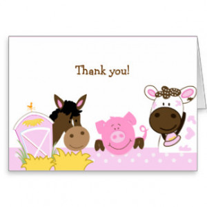 Pink Farm Babies Folded Thank you notes Card