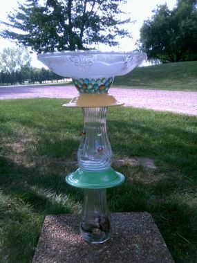 Bird Baths Made From Glass Vases